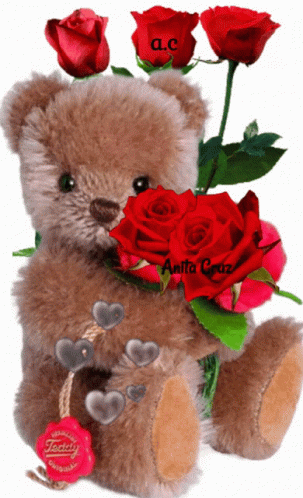 Cute Bear Holding Rosas GIF