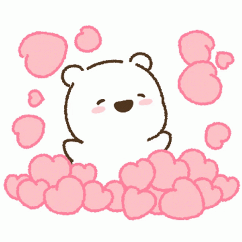 Cute Bear Playing With Pink Animated Hearts GIF 