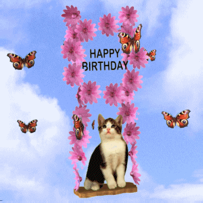 Cute Cat Swinging Happy Birthday GIF