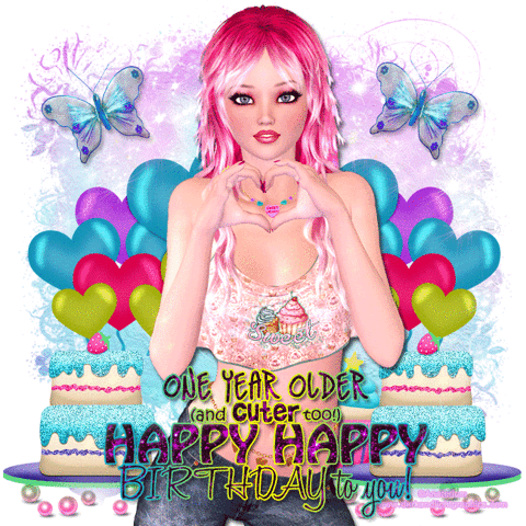 Cute Lady Heart Hand Birthday Greeting GIF