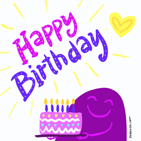 Cute Purple Monster Happy Birthday GIF