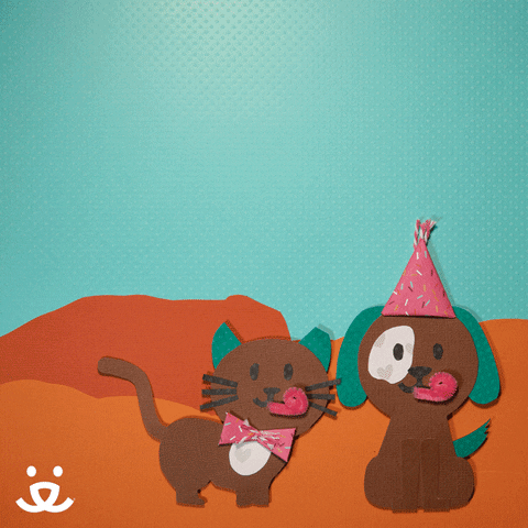 Cute Cats Birthday Party Horns Blowing GIF