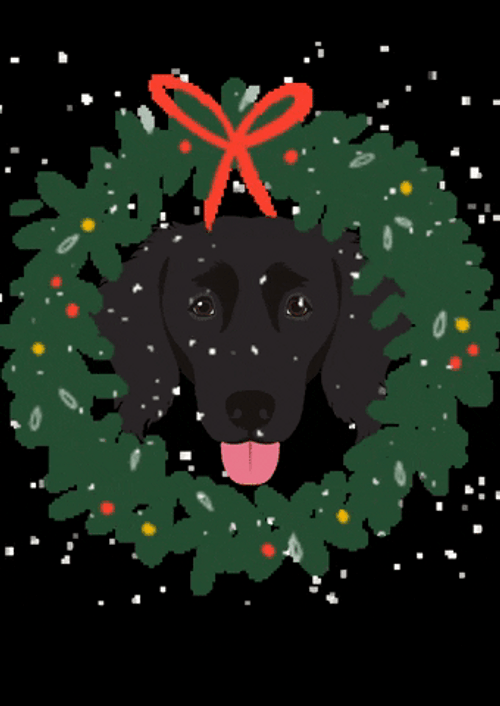 Cute Black Christmas Dog Snowing GIF