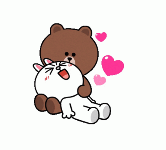 Cute Brown And Cony Bear Cartoon Love GIF