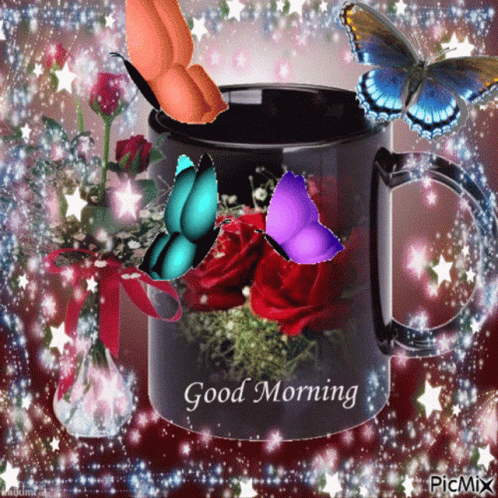 Cute Butterfly Good Morning Cup GIF