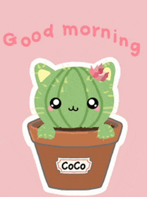 Cute Cactus Cat Good Morning Art GIF