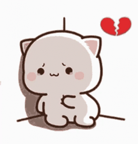 Cute Cartoon Cat Next to Broken Heart
