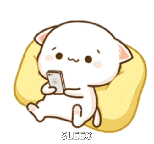 Cute Cartoon Cat Sitting On Pillow With Cell Phone GIF