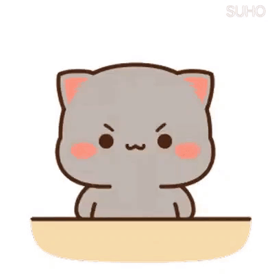 Cute Cartoon Cat Sitting on Table Making Funny Face