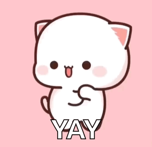 Cute Cartoon Cat Sitting With Yay