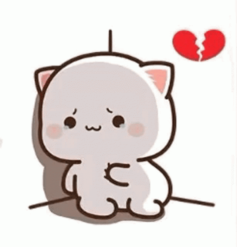 Cute Cartoon Cat With Broken Heart