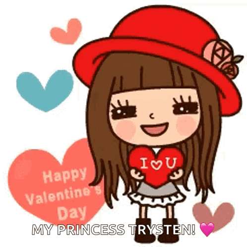 Cute Cartoon Girl Animated Valentines Day GIF