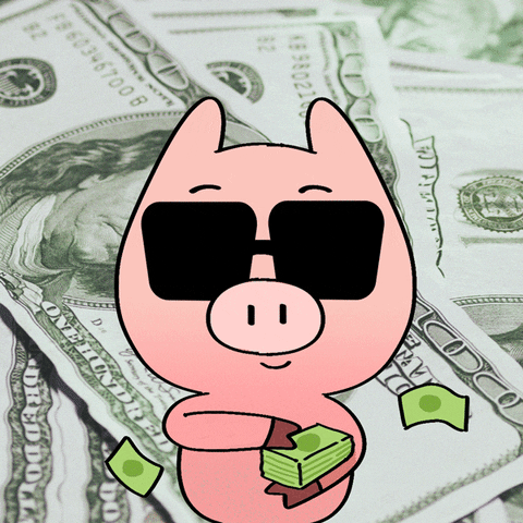 Cute Cartoon Pig Making It Rain GIF