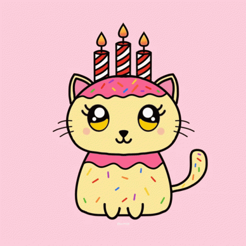 Cute Cat Birthday Candles Burning GIF