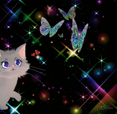 Cute Cat Butterflies Gif GIF