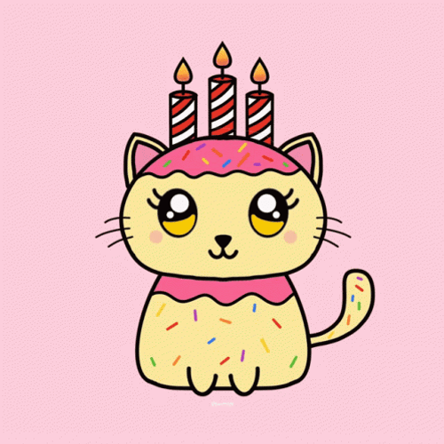 Cute Cat Sticker With Happy Birthday Candle GIF