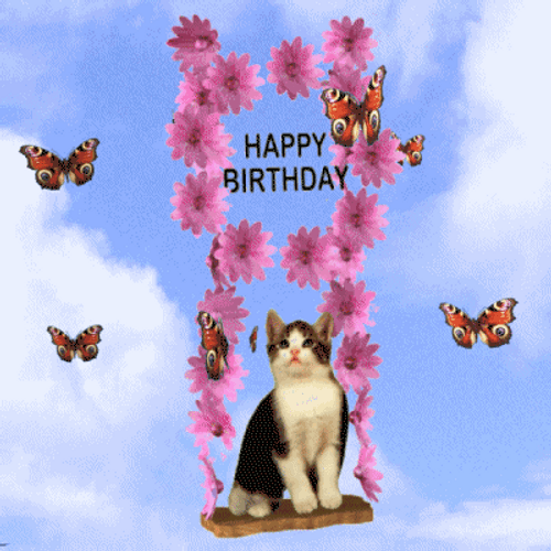 Cute Cat Swinging Happy Birthday GIF