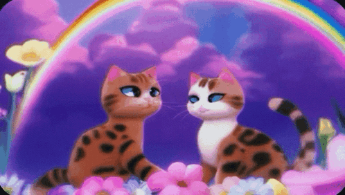 Cute Cats And Moving Rainbow GIF