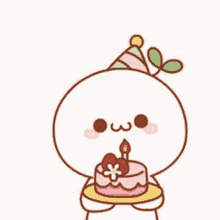 Cute Character Holding Cake With Birthday Candle GIF