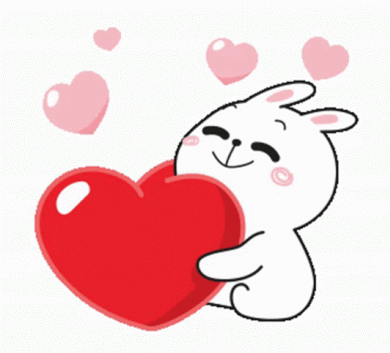 Cute Cheer Rabbit Animated Heart Hug GIF 