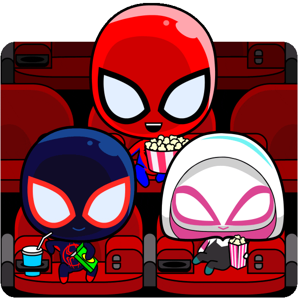 Cute Chibi Superheroes Watching Movie GIF