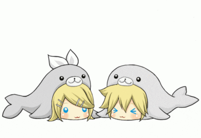 Cute Chibi Twin Flapping Dolphins GIF