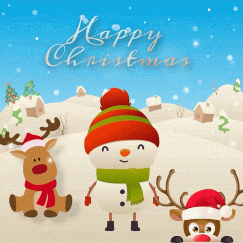 Cute Christmas Deer & Snowman GIF