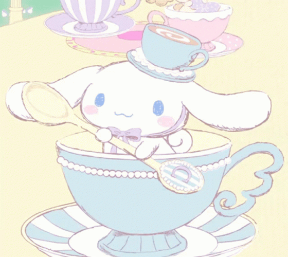 Cute Cinnamoroll Riding Tea Cup GIF