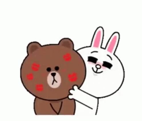 Cute Cony And Brown Bear Sticker Kiss Love GIF