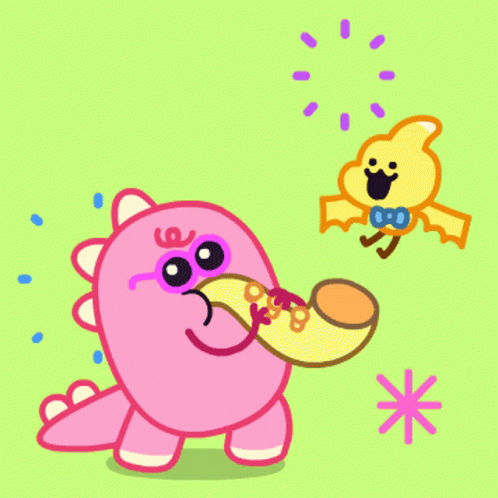 Cute Dinosaur Sally And Elly Party GIF