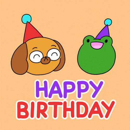 Cute Dog And Frog Sticker Happy Birthday GIF