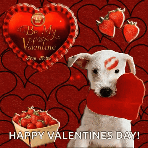 Cute Dog Biting Heart Happy Valentines Day GIF