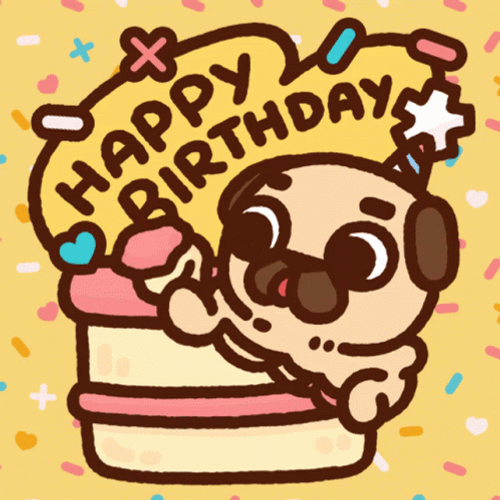 Cute Dog Sticker Eating Happy Birthday Cake GIF