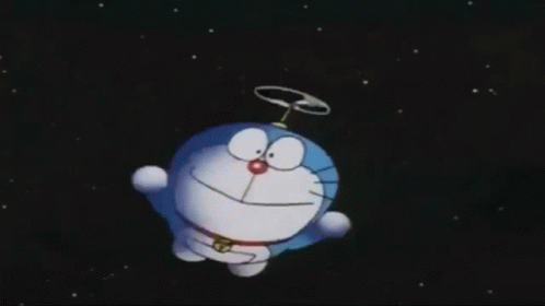 Cute Doraemon Space Flying Smile GIF