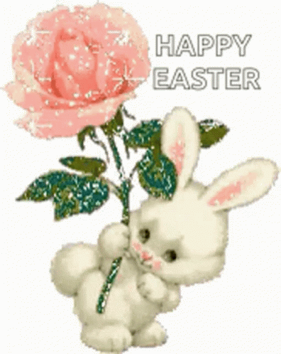 Cute Easter Bunny Holding Rose GIF