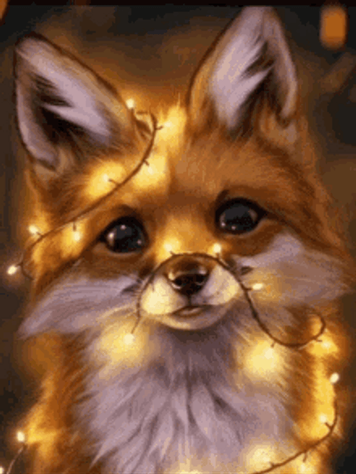 Cute Fox With Fairy Lights GIF