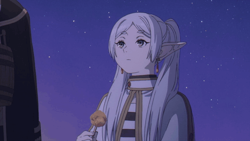 Cute Freiren Eating Under Night Sky GIF