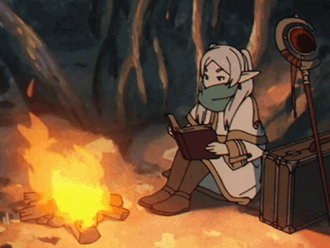 Cute Frieren Campfire Reading GIF