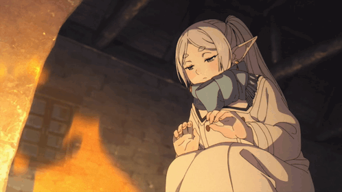 Cute Frieren Fire Warming GIF