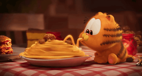 Cute Garfield Eating Spaghetti GIF