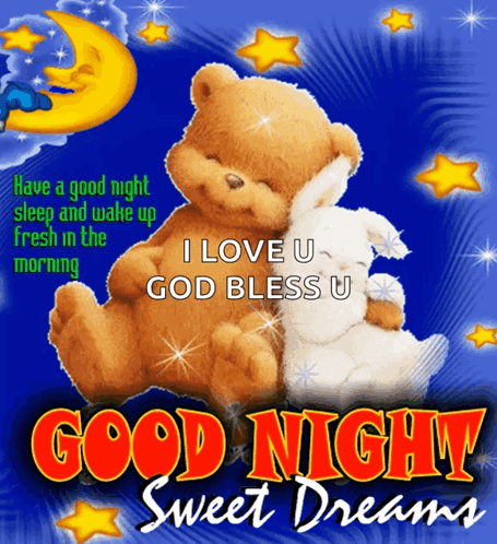 Cute Good Night Shimmering Cuddling Bears GIF