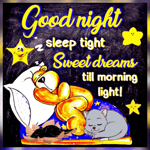Cute Good Night Sleep Tight Bear And Cat GIF