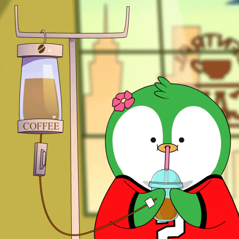 Cute Green Penguin Sipping Espresso GIF