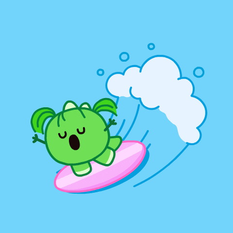 Cute Green Sticker Surfing On Blue Wave GIF