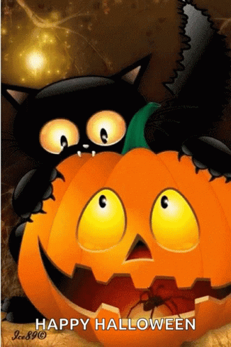 Cute Halloween Blinking Bat And Pumpkin GIF