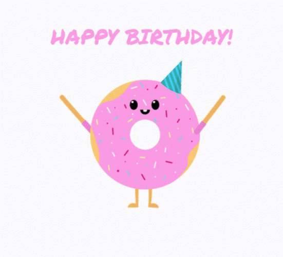 Cute Happy Birthday Pink Donut Sticker Dancing GIF
