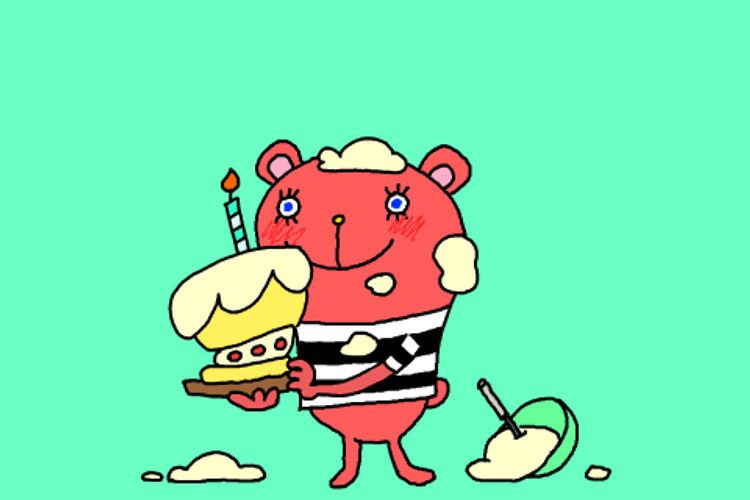 Cute Happy Birthday Sticker With Cake Kicking GIF
