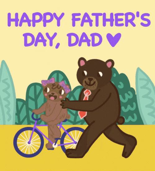 Cute Happy Fathers Day Cartoon Brown Bear GIF