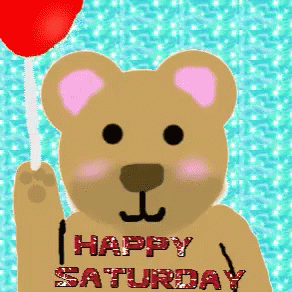 Cute Happy Saturday Bear Holding A Balloon GIF