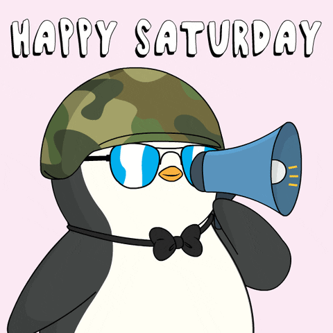 Cute Happy Saturday Pudgy Penguin Talking On Megaphone GIF